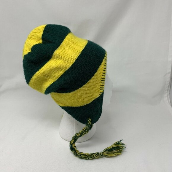 Green & Yellow Striped Beanie (w/tassels) - Picture 4 of 6